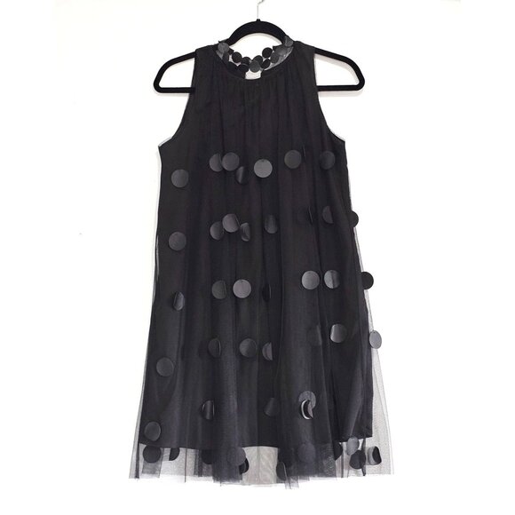 Gracia Women's Black Polka Dot Chiffon Sheer Sleeveless Mini Dress Size S  084 - Picture 11 of 12